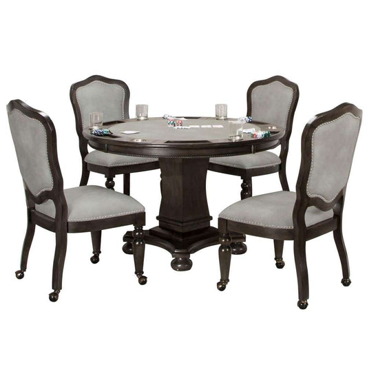Sunset Trading - 5 Piece Vegas Dining and Poker Table Set - Reversible Game Top - Gray Wood - Caster Chairs with Nailheads - CR-87711-5PC veiw 1