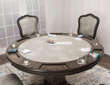 Sunset Trading - 5 Piece Vegas Dining and Poker Table Set - Reversible Game Top - Gray Wood - Caster Chairs with Nailheads - CR-87711-5PC veiw 4