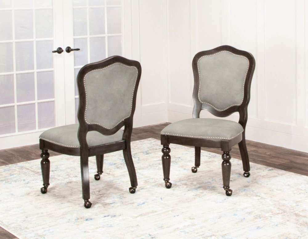 Sunset Trading - 5 Piece Vegas Dining and Poker Table Set - Reversible Game Top - Gray Wood - Caster Chairs with Nailheads - CR-87711-5PC veiw 6