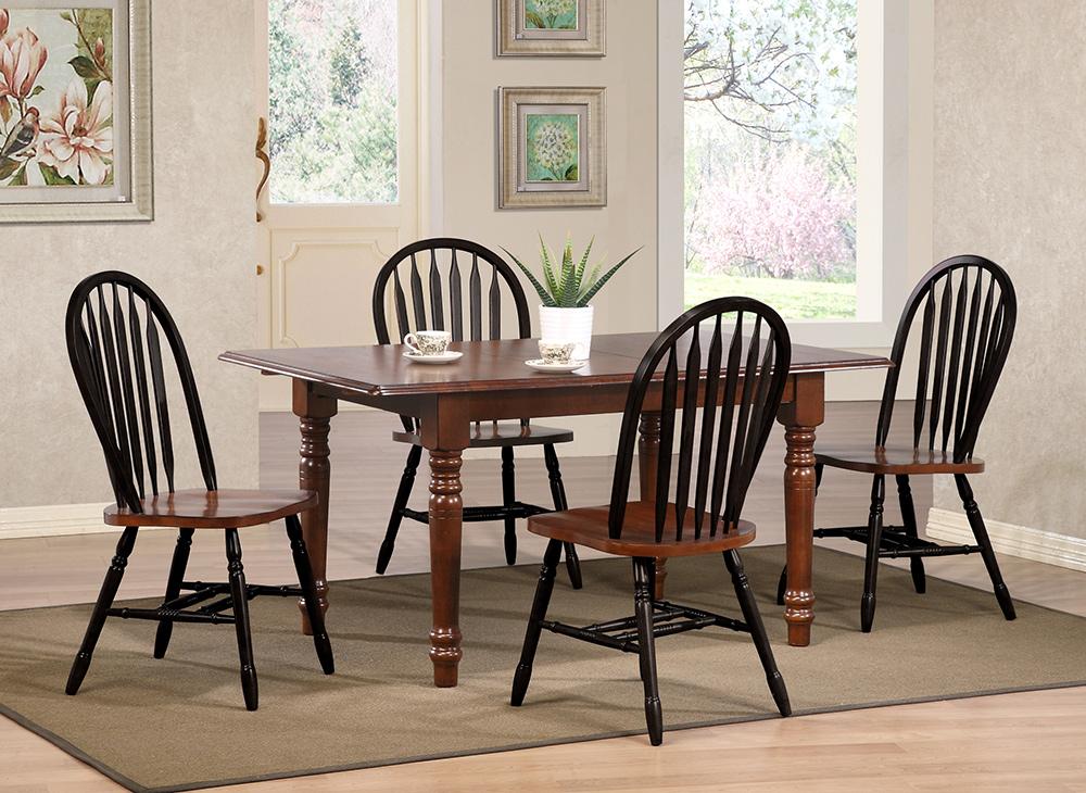 Sunset Trading - 5PC 60in Rectangular Extendable Wood Dining Set  - Antique Black with Cherry Rub Through and Chestnut Brown - PK-3660CT-820CM-BCH5P veiw 2