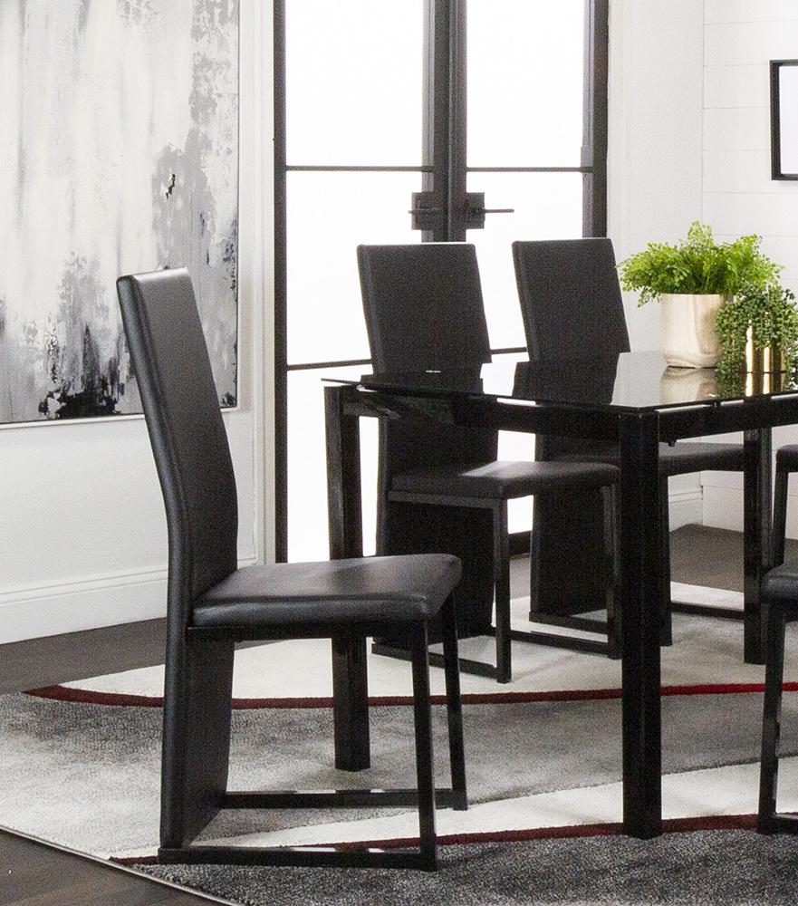 Sunset Trading - Six Cosmic Black Faux Leather Upholstered Dining Chairs with Powder-Coated Metal Legs (Set of 6) - Black/Matte Black Legs - CR-K92070-0112-6 veiw 3