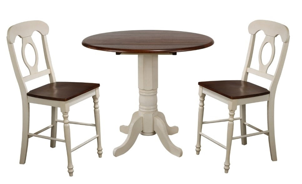 Sunset Trading - Andrews 3 Piece 42 Round Drop Leaf Pub Table Set With Napoleon Stools - DLU-ADW4242CB-B50-AW3PC veiw 1