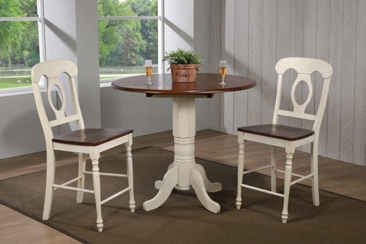 Sunset Trading - Andrews 3 Piece 42 Round Drop Leaf Pub Table Set With Napoleon Stools - DLU-ADW4242CB-B50-AW3PC veiw 2