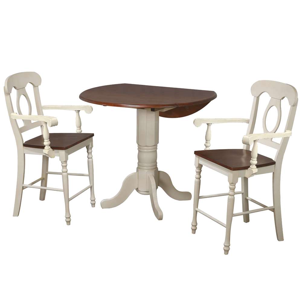 Sunset Trading -  Andrews  3 Piece 42in Round Extendable Drop Leaf Pub Table Set  - DLU-ADW4242CB-B50A-AW3P veiw 1
