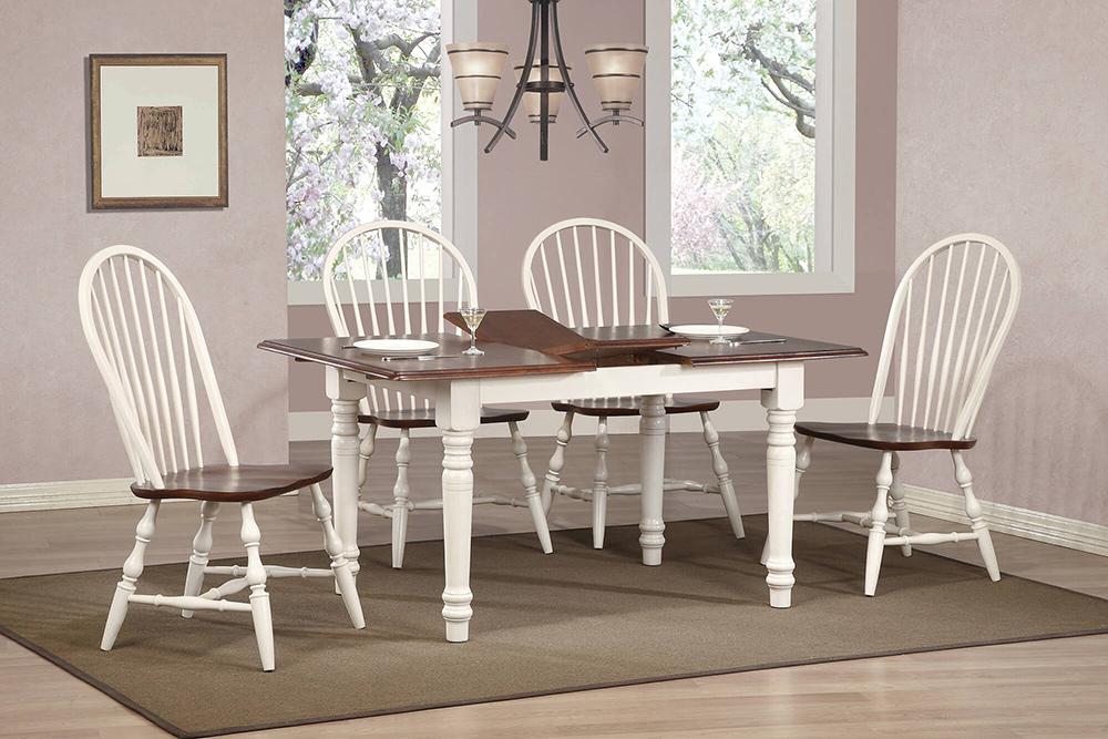 Sunset Trading - Andrews 48-60in Rectangular Extendable Butterfly Leaf Dining Table  - Distressed Antique White with Chestnut Brown - DLU-ADW3660-AW veiw 3