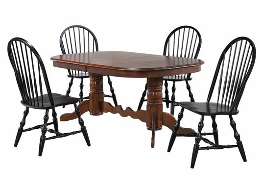 Sunset Trading - Andrews 5 Piece Double Pedestal Dining Set - Chestnut Brown Table - Antique Black Windsor Chairs - DLU-ADW4296CT-C30-AB5PC veiw 1