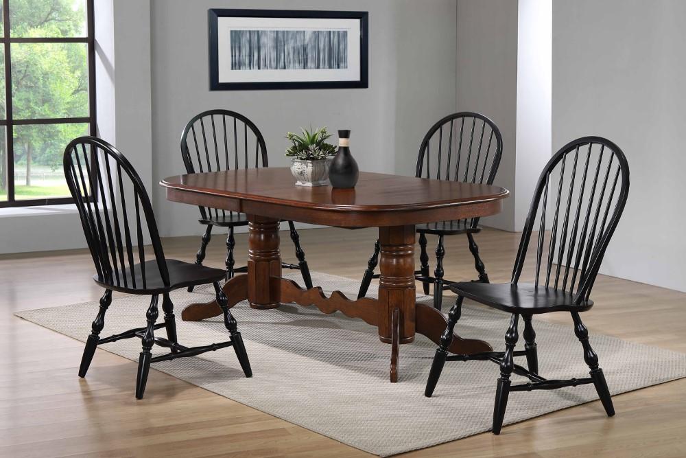 Sunset Trading - Andrews 5 Piece Double Pedestal Dining Set - Chestnut Brown Table - Antique Black Windsor Chairs - DLU-ADW4296CT-C30-AB5PC veiw 3