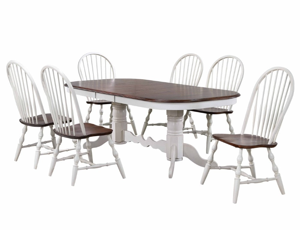 Sunset Trading - Andrews 7 Piece Double Pedestal Extendable Dining Set - Antique White and Chestnut Brown - DLU-ADW4296-C30-AW7PC veiw 1