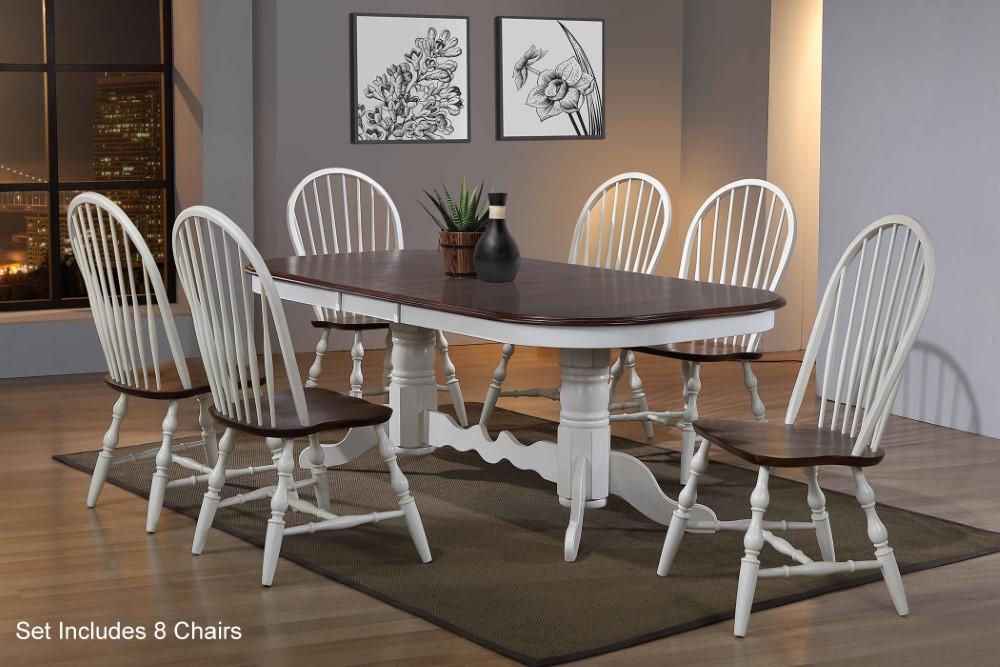 Sunset Trading - Andrews 9 Piece Double Pedestal Extendable Dining Set - Antique White Chestnut Brown - DLU-ADW4296-C30-AW9PC veiw 3