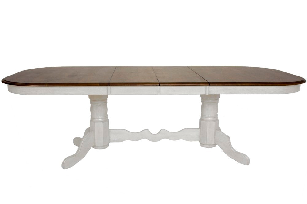 Sunset Trading - Andrews Double Pedestal Extendable Dining Table - Antique White with Chestnut Brown Top - DLU-ADW4296-AW veiw 1
