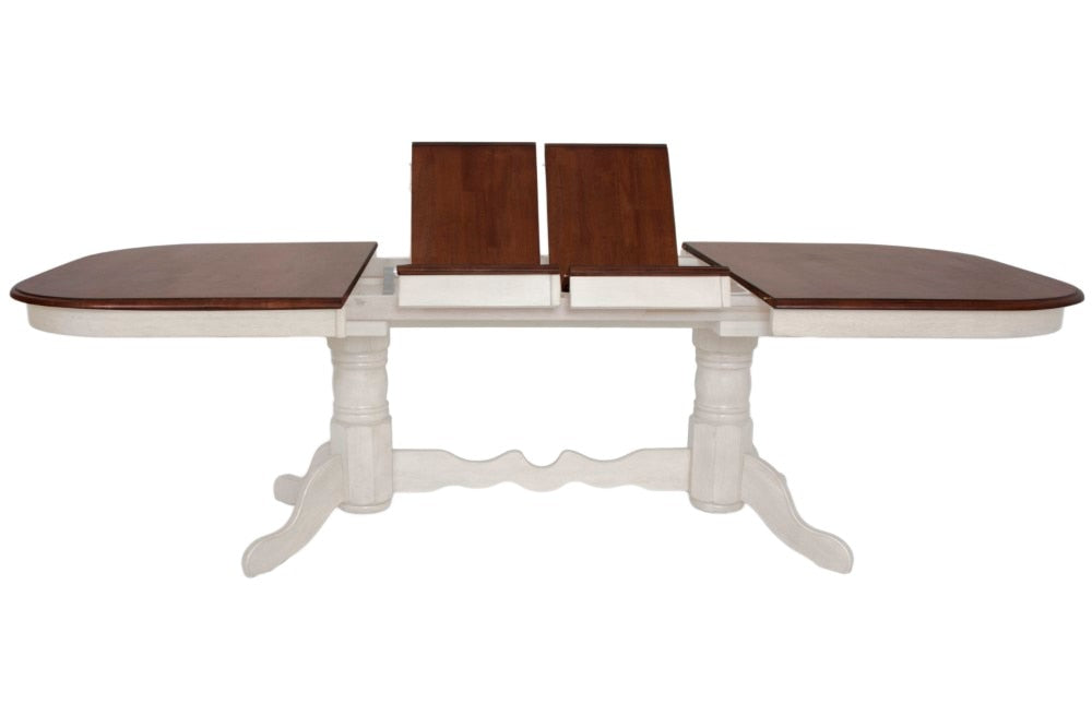 Sunset Trading - Andrews Double Pedestal Extendable Dining Table - Antique White with Chestnut Brown Top - DLU-ADW4296-AW veiw 3
