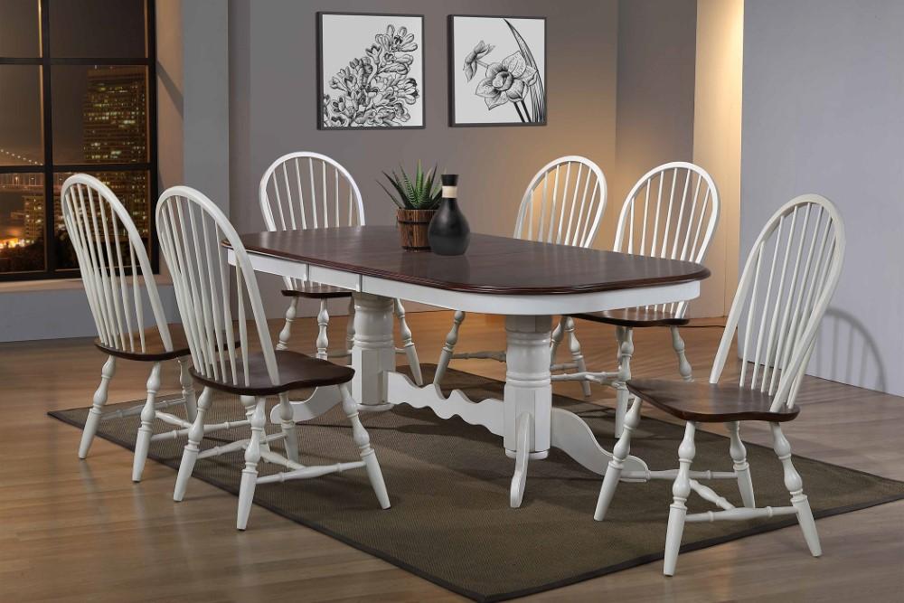 Sunset Trading - Andrews Double Pedestal Extendable Dining Table - Antique White with Chestnut Brown Top - DLU-ADW4296-AW veiw 5