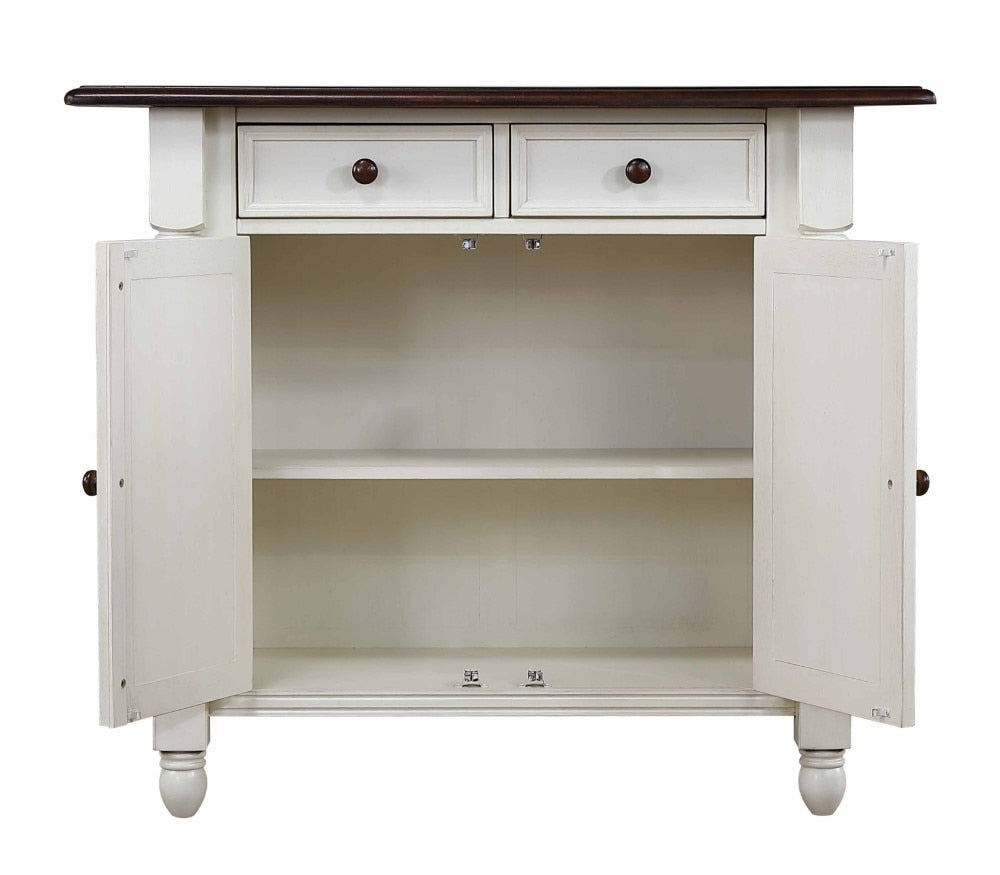 Sunset Trading - Andrews Drop Leaf Kitchen Island - Antique White and Chestnut - Drawers and Cabinet - DLU-KI-4222-AW veiw 3