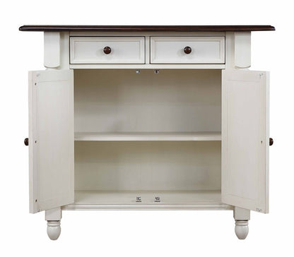 Sunset Trading - Andrews Drop Leaf Kitchen Island - Antique White and Chestnut - Drawers and Cabinet - DLU-KI-4222-AW veiw 3