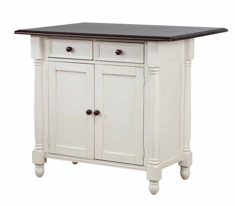 Sunset Trading - Andrews Drop Leaf Kitchen Island - Antique White and Chestnut - Drawers and Cabinet - DLU-KI-4222-AW veiw 4