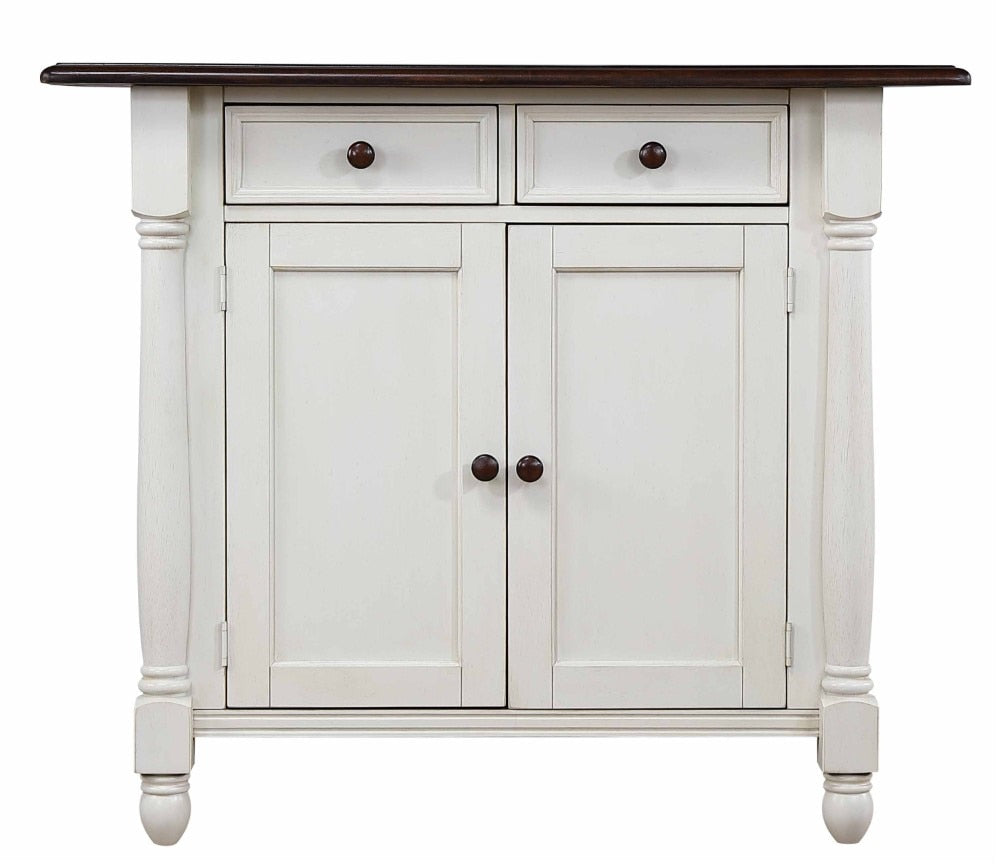 Sunset Trading - Andrews Drop Leaf Kitchen Island with Counter Height Stools with Arms - Antique White and Chestnut Brown - Drawers and Cabinet - DLU-KI4222-B3024A-AW3PC veiw 5