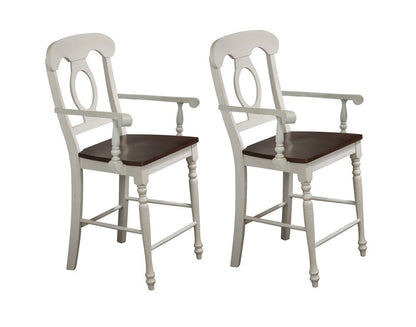 Sunset Trading - Andrews Napoleon Barstool with Arms - Antique White with Chestnut Brown Seat - Counter Height Stool  (Set of 2) - DLU-ADW-B50A-AW-2 veiw 1