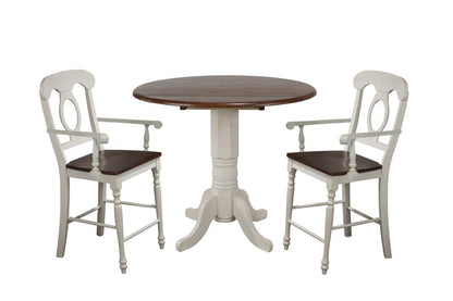 Sunset Trading - Andrews Napoleon Barstool with Arms - Antique White with Chestnut Brown Seat - Counter Height Stool  (Set of 2) - DLU-ADW-B50A-AW-2 veiw 2
