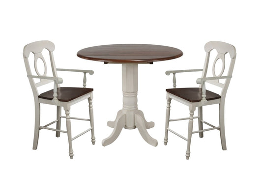 Sunset Trading - Andrews Napoleon Barstool with Arms - Antique White with Chestnut Brown Seat - Counter Height Stool  (Set of 2) - DLU-ADW-B50A-AW-2 veiw 2