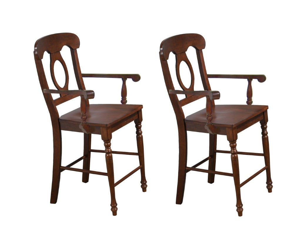 Sunset Trading - Andrews Napoleon Barstool with Arms - Chestnut Brown - Counter Height Stool  (Set of 2) - DLU-ADW-B50A-CT-2 veiw 1