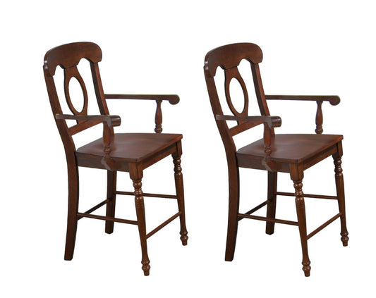 Sunset Trading - Andrews Napoleon Barstool with Arms - Chestnut Brown - Counter Height Stool  (Set of 2) - DLU-ADW-B50A-CT-2 veiw 1