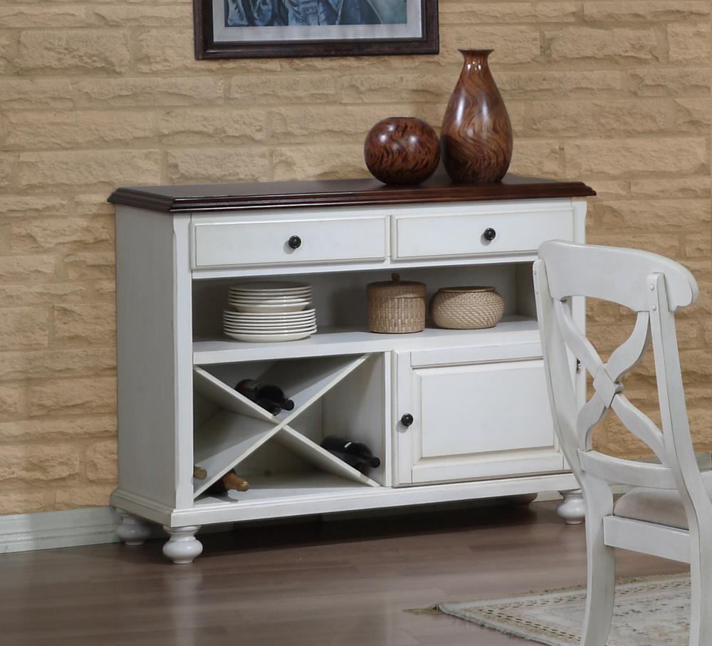 Sunset Trading - Andrews Server in Antique White with Chestnut Top - DLU-ADW-SER-AW veiw 1