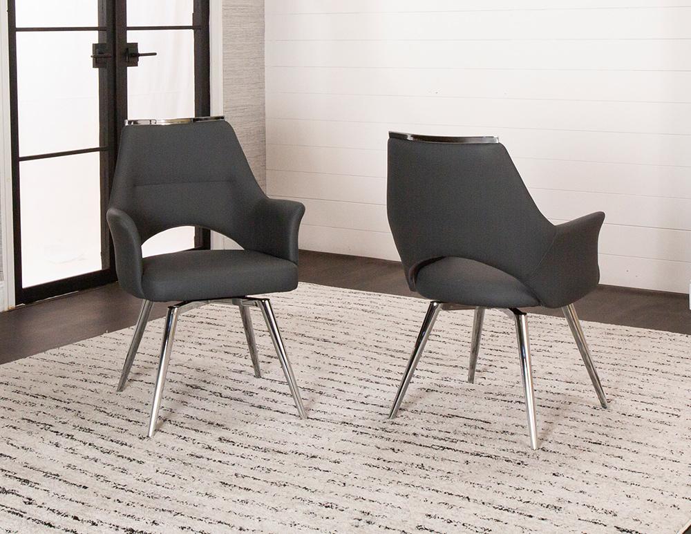 Sunset Trading - Atlas Upholstered Swivel Dining Chair w Arms  - Dark Gray/Silver Chrome Legs - CR-G5033-01 veiw 3