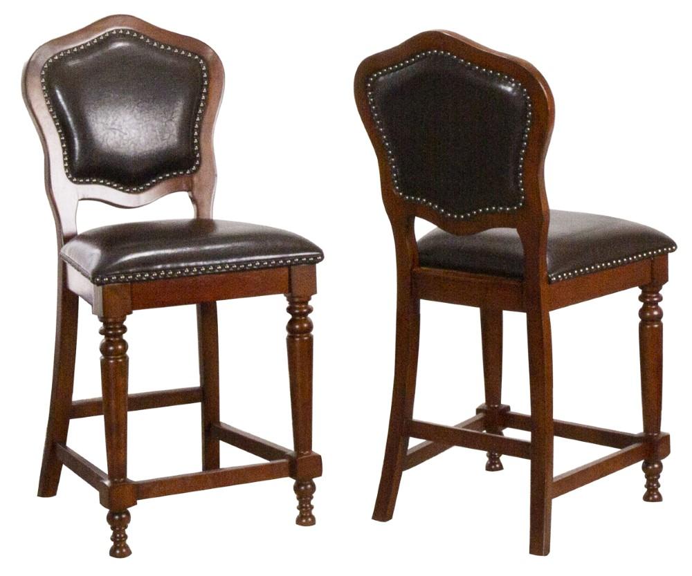 Sunset Trading - Bellagio Upholstered Barstools with Backs - Counter Height Dining Chairs - Distressed Cherry Brown Wood - Nailheads (Set of 2) - CR-87148-24-2 veiw 1