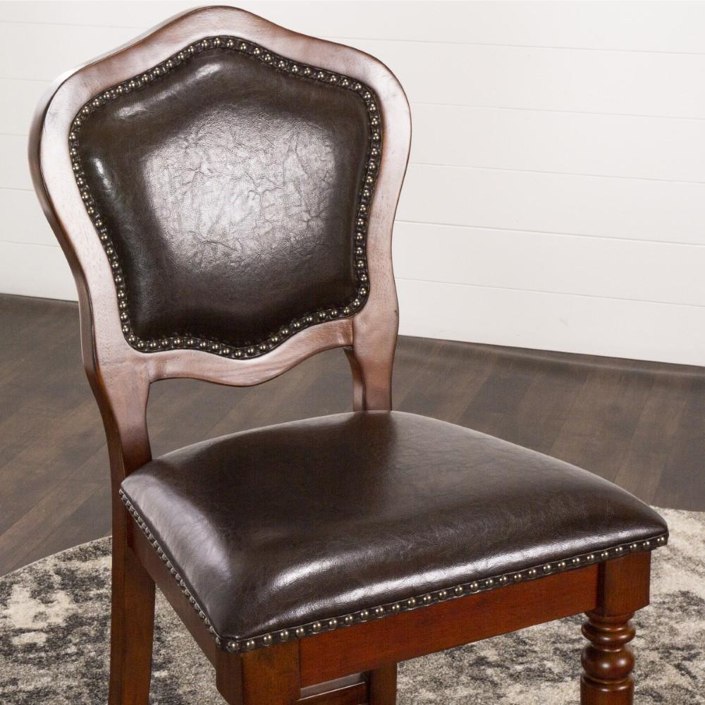 Sunset Trading - Bellagio Upholstered Barstools with Backs - Counter Height Dining Chairs - Distressed Cherry Brown Wood - Nailheads (Set of 2) - CR-87148-24-2 veiw 7