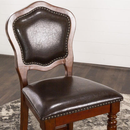 Sunset Trading - Bellagio Upholstered Barstools with Backs - Counter Height Dining Chairs - Distressed Cherry Brown Wood - Nailheads (Set of 2) - CR-87148-24-2 veiw 7