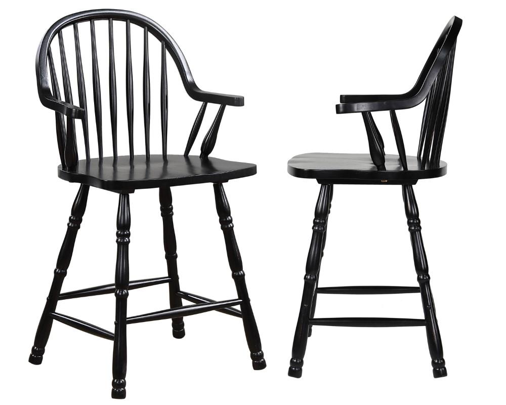 Sunset Trading - Black Cherry Selections 24in Counter Height Windsor Arm Stool - Antique Black (Set of 2) - DLU-B3024A-AB-2 veiw 1