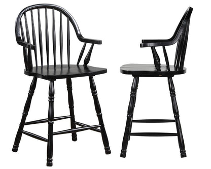 Sunset Trading - Black Cherry Selections 24in Counter Height Windsor Arm Stool - Antique Black (Set of 2) - DLU-B3024A-AB-2 veiw 1