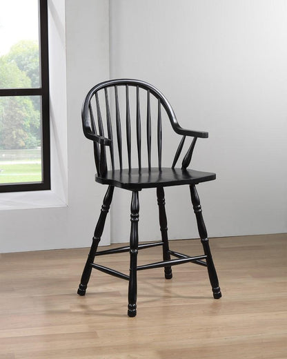 Sunset Trading - Black Cherry Selections 24in Counter Height Windsor Arm Stool - Antique Black (Set of 2) - DLU-B3024A-AB-2 veiw 3