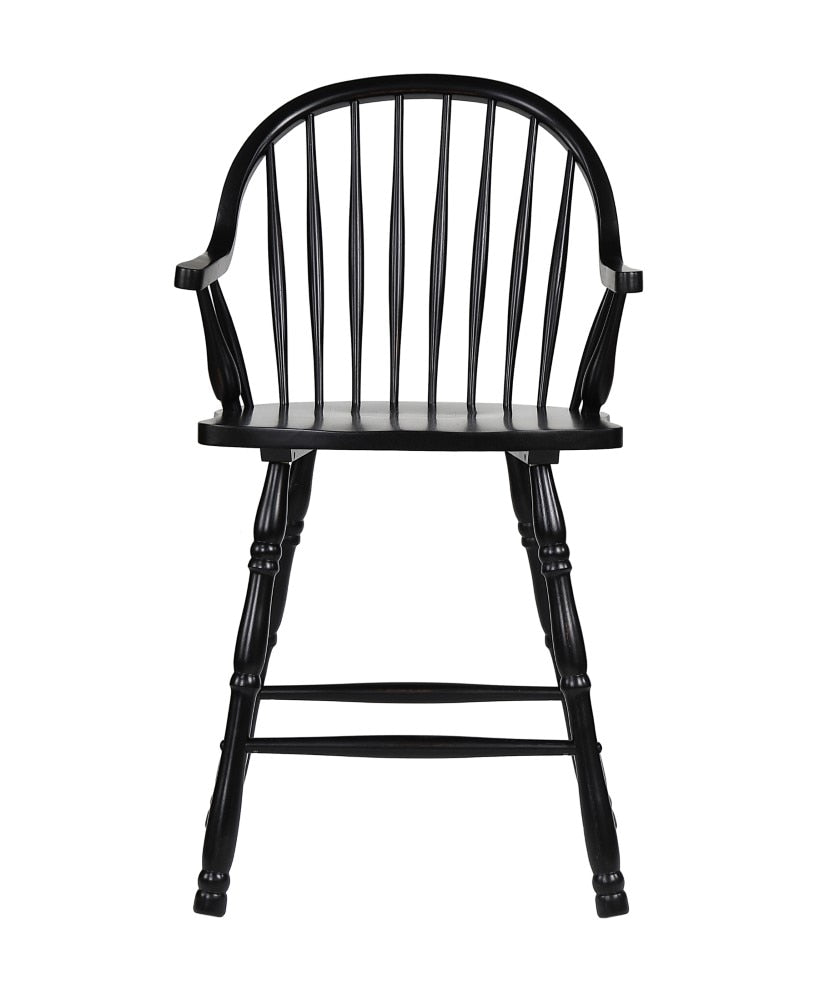 Sunset Trading - Black Cherry Selections 24in Counter Height Windsor Arm Stool - Antique Black (Set of 2) - DLU-B3024A-AB-2 veiw 4