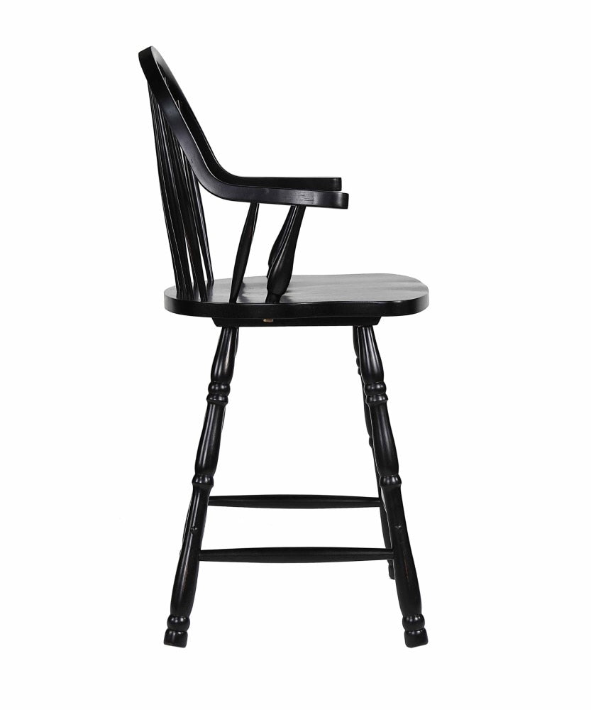 Sunset Trading - Black Cherry Selections 24in Counter Height Windsor Arm Stool - Antique Black (Set of 2) - DLU-B3024A-AB-2 veiw 5