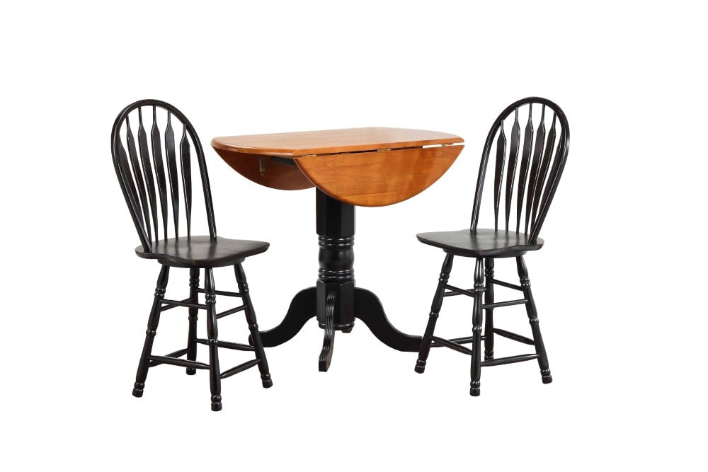 Sunset Trading - Black Cherry Selections 3 Piece Drop Leaf Pub Table Set With 24 Swivel Barstools - DLU-TPD4242CB-B24-AB3PC veiw 2