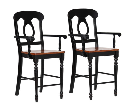 Sunset Trading - Black Cherry Selections Napoleon Barstool with Arms - Antique Black and Cherry - Counter Height Stool  (Set of 2) - DLU-B50A-BCH-2 veiw 1