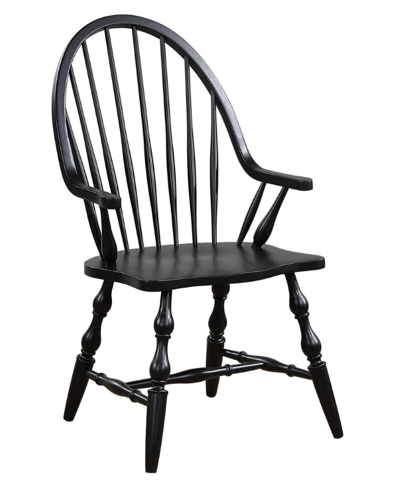 Sunset Trading - Black Cherry Selections Windsor Spindleback Dining Chair with Arms - Antique Black - DLU-C30A-AB veiw 1