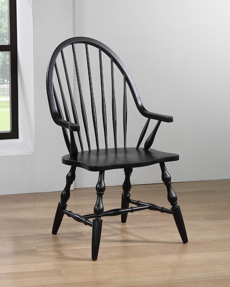 Sunset Trading - Black Cherry Selections Windsor Spindleback Dining Chair with Arms - Antique Black - DLU-C30A-AB veiw 3