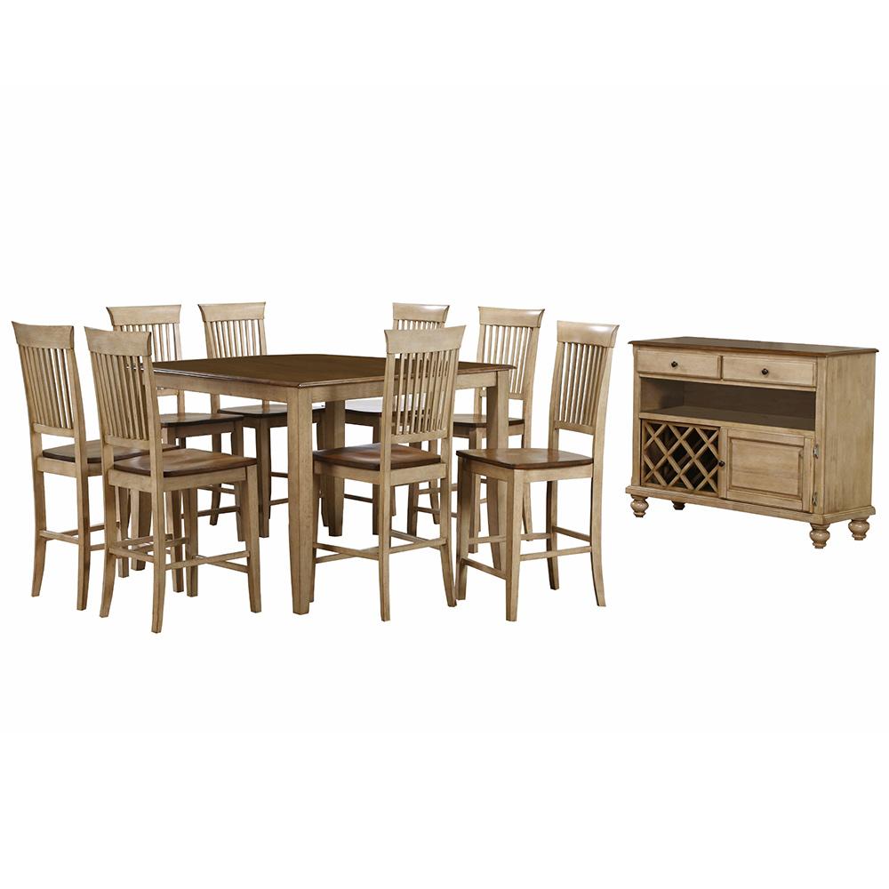 Sunset Trading - Brook 10 Piece 48in Square Pub Set with Fancy Slat Stools  - Distressed Two Tone Light Creamy Wheat with Warm Pecan Brown - DLU-BR4848CB-B70-SRPW10PC veiw 1