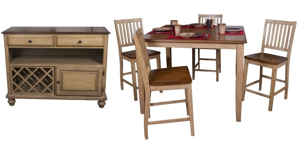 Sunset Trading - Brook 6 Piece 48 Square Pub Set With Slat Back Stools And Server - DLU-BR4848CB-B60-SRPW6PC veiw 1