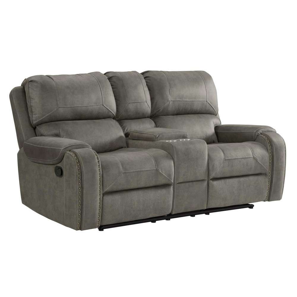 Sunset Trading - Calvin 78in Wide Dual Reclining Loveseat with Storage Console Nailheads Easy to Clean Gray Fabric - SU-CL23004100-285_CLOSEOUT veiw 1