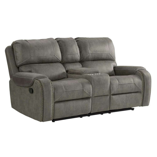 Sunset Trading - Calvin 78in Wide Dual Reclining Loveseat with Storage Console Nailheads Easy to Clean Gray Fabric - SU-CL23004100-285_CLOSEOUT veiw 1