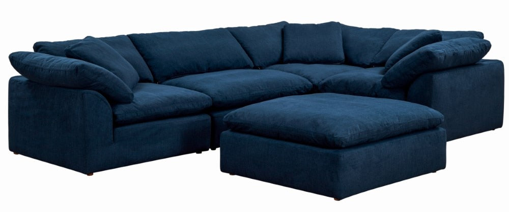 Sunset Trading Contemporary Puff Collection 5PC Slipcovered Modular L-Shaped Sectional Sofa with Ottoman Performance Fabric Washable Water-Resistant Stain-Proof 132in Deep-Seating Down-Filled Chaise Lounge Couch Navy Blue - SU-1458-49-3C-1A-1O veiw 1