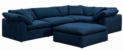 Sunset Trading Contemporary Puff Collection 5PC Slipcovered Modular L-Shaped Sectional Sofa with Ottoman Performance Fabric Washable Water-Resistant Stain-Proof 132in Deep-Seating Down-Filled Chaise Lounge Couch Navy Blue - SU-1458-49-3C-1A-1O veiw 1