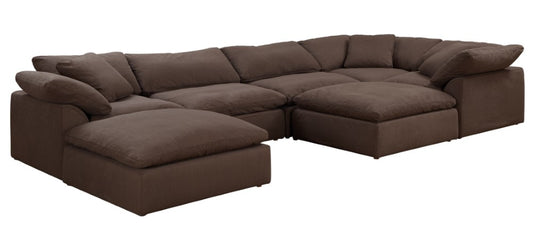 Sunset Trading Contemporary Puff Collection 7PC Slipcovered Modular U-Shaped Pit Sectional Sofa Performance Fabric Washable Water-Resistant Stain-Proof 176in Deep-Seating Down-Filled Lounge Couch Brown - SU-1458-88-3C-2A-2O veiw 1