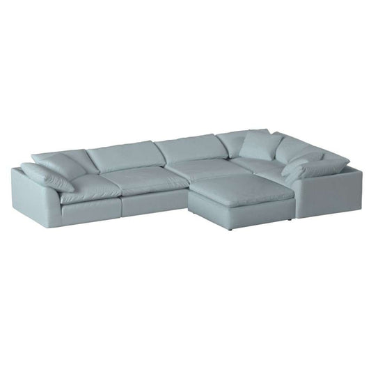 Sunset Trading Contemporary Puff Collection 6PC Slipcovered Modular L-Shape Sectional Sofa with Ottoman Performance Fabric Washable Water-Resistant Stain-Proof 176in Deep-Seating Down-Filled Lounge Couch Ocean Blue - SU-1458-43-3C-2A-1O veiw 1
