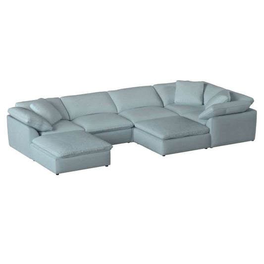 Sunset Trading Contemporary Puff Collection 7PC Slipcovered Modular U-Shaped Pit Sectional Sofa Performance Fabric Washable Water-Resistant Stain-Proof 176in Deep-Seating Down-Filled Lounge Couch Ocean Blue - SU-1458-43-3C-2A-2O veiw 1