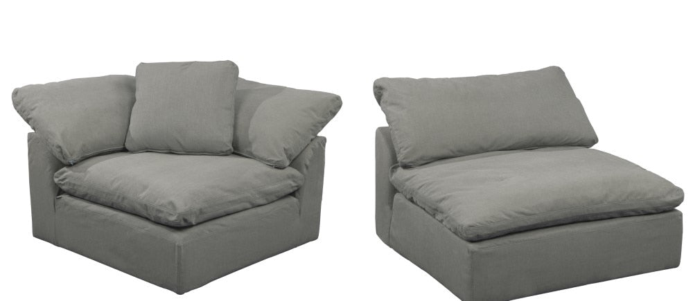 Sunset Trading Contemporary Puff Collection Slipcover Only for 3PC 132in Sectional Sofa Performance Fabric Washable Water-Resistant Stain-Proof Modular Couch Fitted Slip Covers Gray - SU-1458SC-94-2C-1A veiw 4