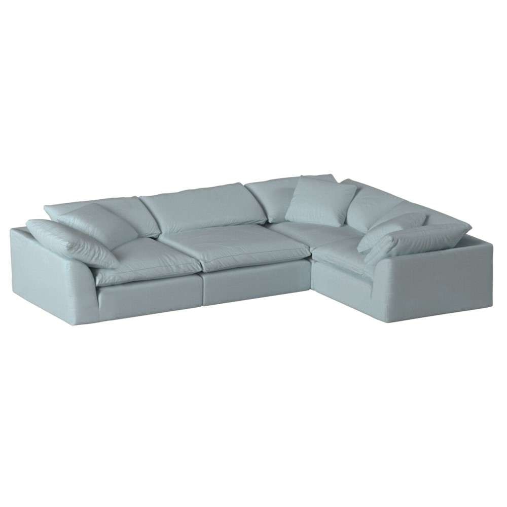 Sunset Trading Contemporary Puff Collection 4PC Slipcovered L-Shaped Sectional Sofa Performance Fabric Washable Water-Resistant Stain-Proof 132in Deep-Seating Down-Filled Modular Couch Ocean Blue - SU-1458-43-3C-1A veiw 1